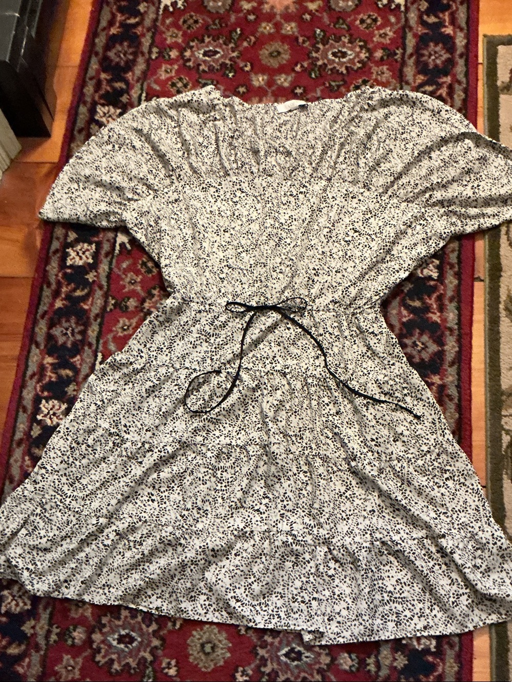 LOFT  Dot-Print Tie-Waist Midi Dress